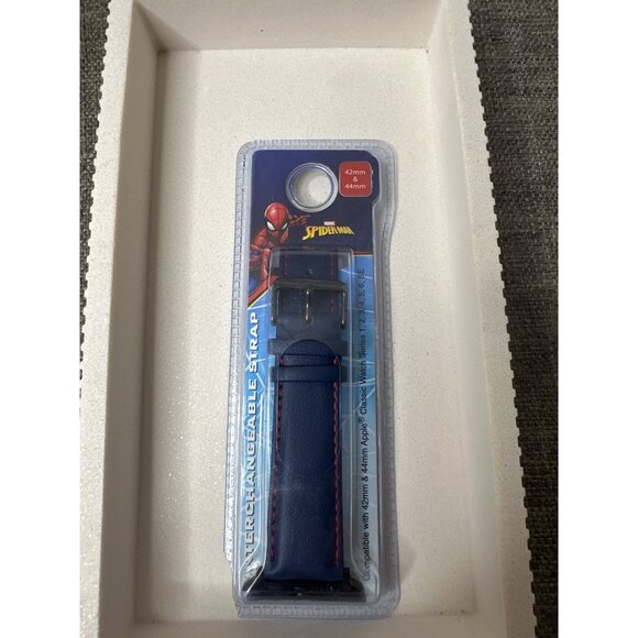 Marvel Spider Man Interchangeable Watch Strap 42mm/44mm Blue Faux Leather - Picture 1 of 2